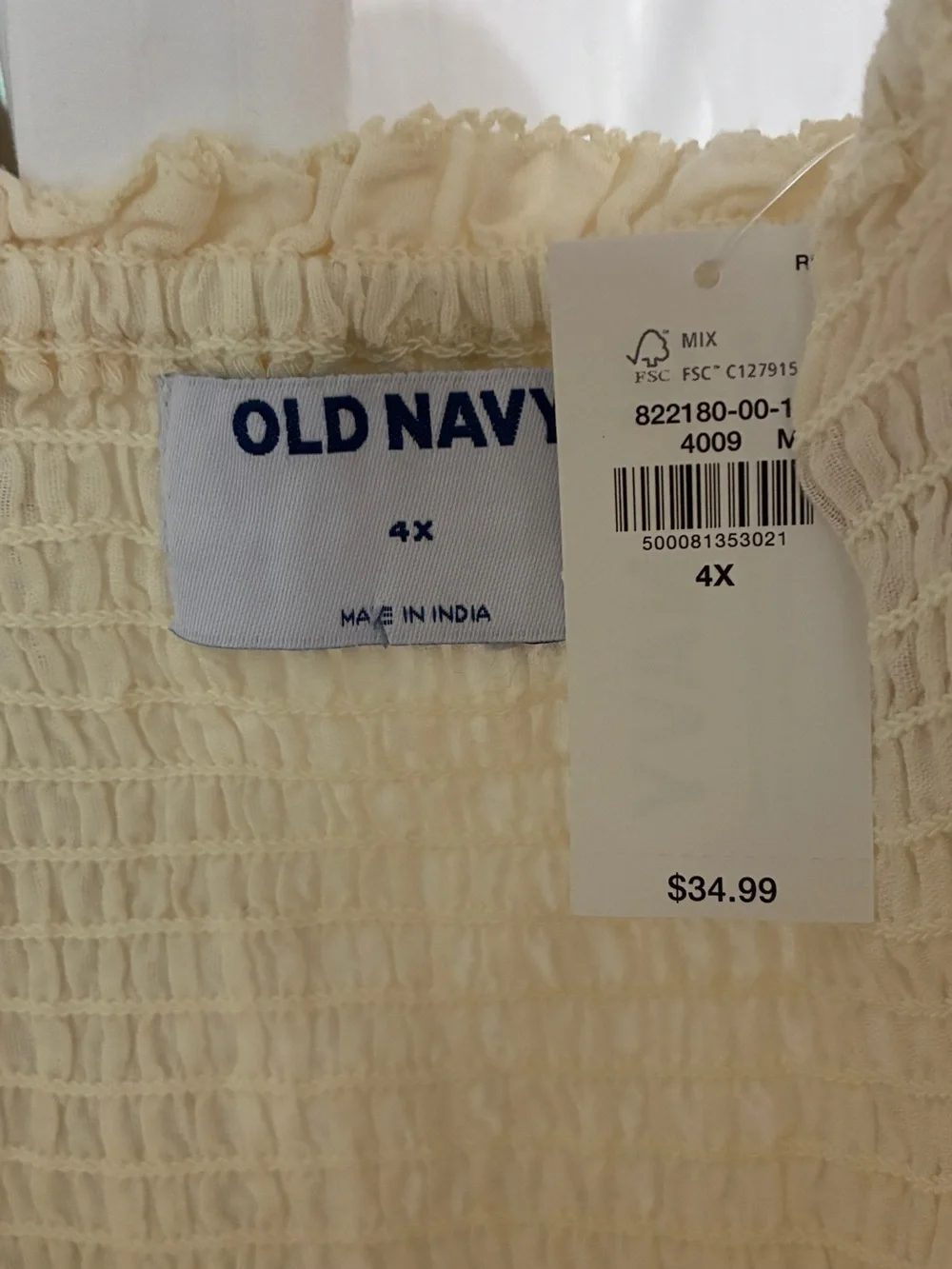 Old Navy Cream Smocked Square-Neck Peasant Blouse